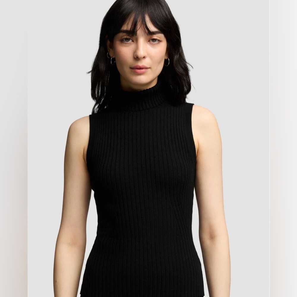 NWT Two Twenty Five Silk Stretch Black Mock Neck Sleeveless Ribbed Top Size XL